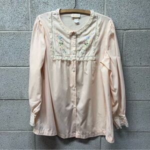 Vintage Barbizon Peach Embroidered Pajama Top